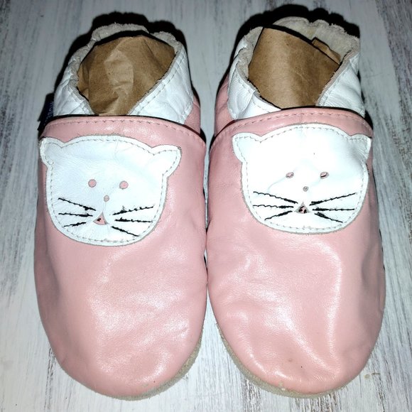 Robeez Pink cat Leather Soft Sole Moccasins - Picture 1 of 7